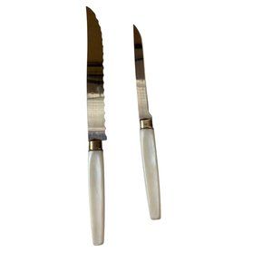 2 Regent Sheffield Kitchen Knives Stainless England White Handle 5” & 7-1/2”